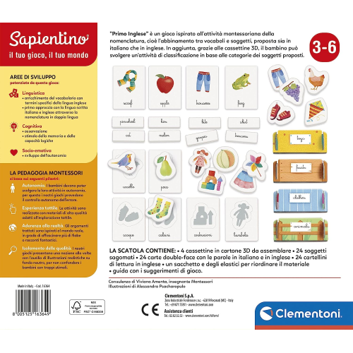 Eurotoys  8005125163649 - CLEMENTONI 16364 SAPIENTINO MONTESSORI PRIMO  INGLESE, GIOCO EDUCATIVO - 3 ANNI + - CLEMENTONI