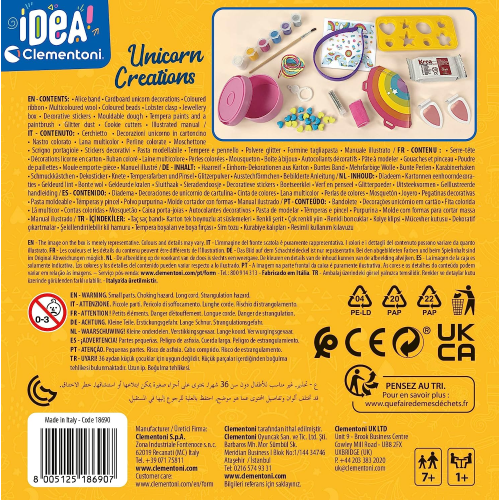 Eurotoys  CLEMENTONI 18690 CREA IDEA CREAZIONI UNICORNO, Kit Pittura per  Bambini Tema Unicorno - 7 ANNI + - CLEMENTONI - 8005125186907