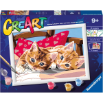 RAVENSBURGER 28938 CREA ART - GATTINI SUL CUSCINO, Dipingere con i Numeri - 9 ANNI+