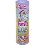 MATTEL HRK41 BARBIE CUTIE REVEAL SERIE Color Dream, bambola con costume da dalmata di peluche arcobaleno e 10 accessori 