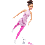 BARBIE CARRIERA DVF50 - Pattinatrice, bambola castana con outfit rosa da pattinaggio, pattini da ghiaccio rimovibili 