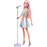 BARBIE CARRIERA DVF50 - Barbie Carriere Pop Star con Microfono, Bambola Capelli Rosa e Abiti Argento