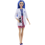 BARBIE CARRIERA DVF50 Barbie Bambola Barbie Scienziata da 30,4 cm, con Capelli Blu, Abito Bicolore, Camice da Laboratorio, Scarpe Basse, Mascherina e Microscopio