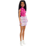 BARBIE FBR37 Bambola Fashionistas n. 215 da Collezione 65° Anniversario, con Capelli Lisci Neri, Top Rosa con Stampa a Stelle