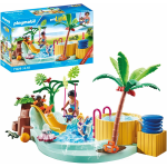 PLAYMOBIL 71529 Piscina con Vasca idromassaggio, Divertimento Acquatico, Inclusi Scivolo a Onde, Dondolo a Molla e Altalena